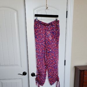 Diane Von Furstenberg Pink and Purple Animal Print Sheer Pants Sz M